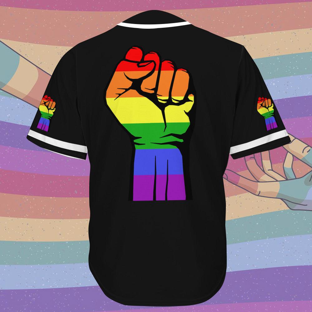LGBT Custom Name Baseball Jersey, Hand Up Love Is Love, Personalized Pride Colorful Of LGBT Baseball Jersey, Gift For Gaymer And Lesbian - Amzanimalsgift