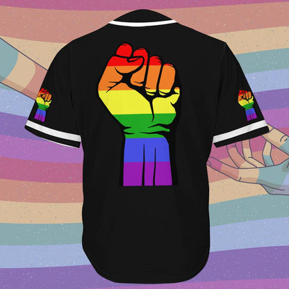 LGBT Custom Name Baseball Jersey, Hand Up Love Is Love, Personalized Pride Colorful Of LGBT Baseball Jersey, Gift For Gaymer And Lesbian - Amzanimalsgift