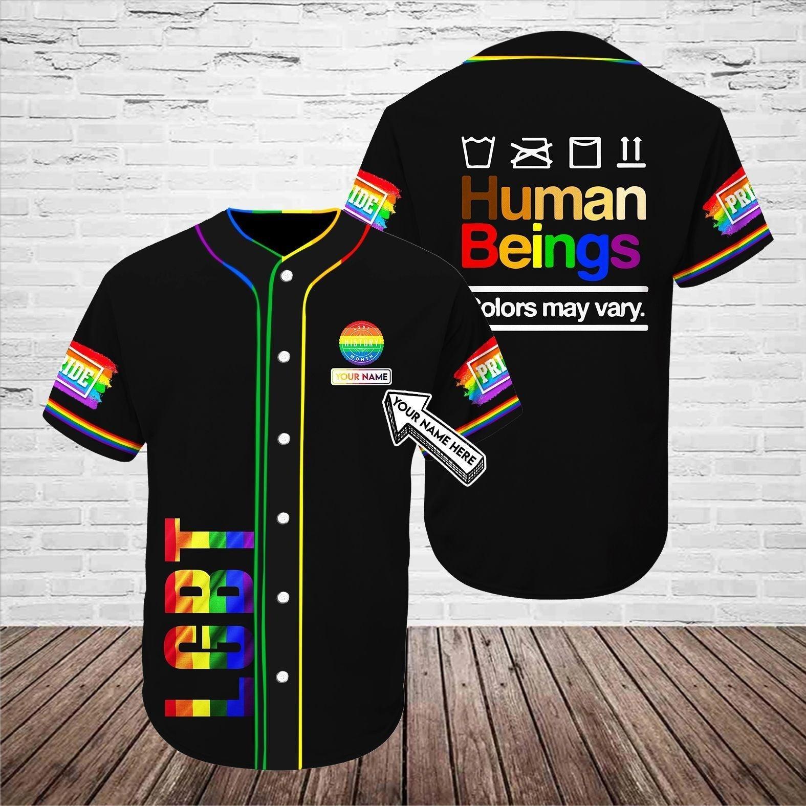 LGBT Custom Name Baseball Jersey, Human Being Colors May Vary, Personalized Pride Colorful Of LGBT Baseball Jersey, Gift For Gaymer And Lesbian - Amzanimalsgift