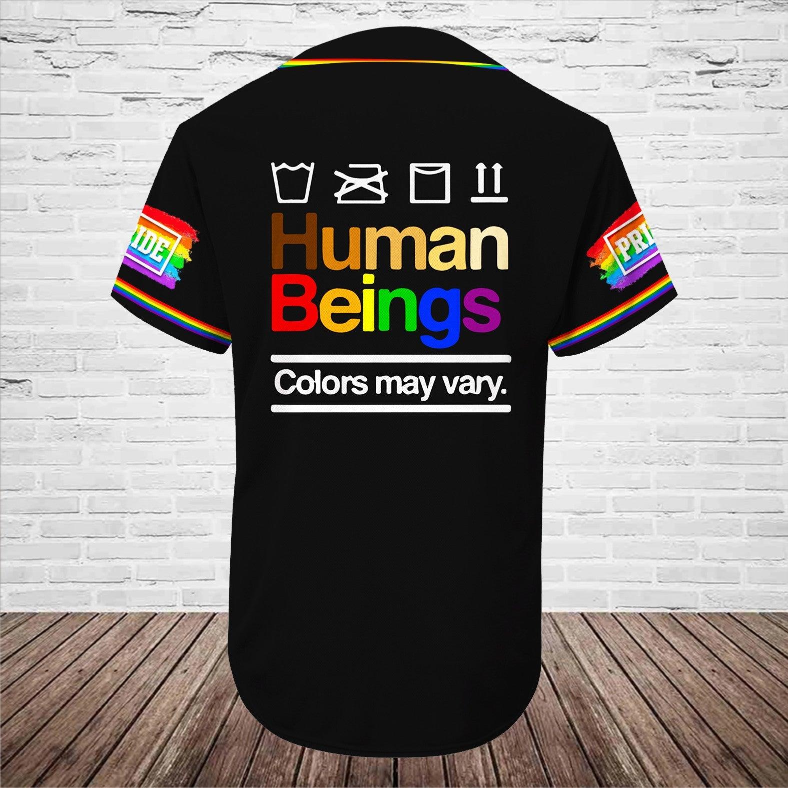 LGBT Custom Name Baseball Jersey, Human Being Colors May Vary, Personalized Pride Colorful Of LGBT Baseball Jersey, Gift For Gaymer And Lesbian - Amzanimalsgift