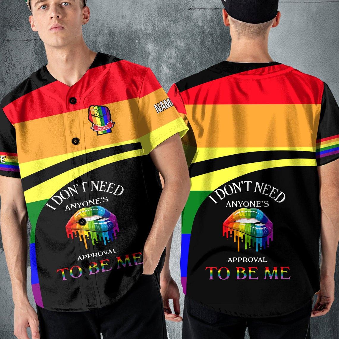 LGBT Custom Name Baseball Jersey, I Don't Need Anyone's Approval To Be Me, Personalized Pride LGBT Baseball Jersey, Gift For Gaymer And Lesbian - Amzanimalsgift