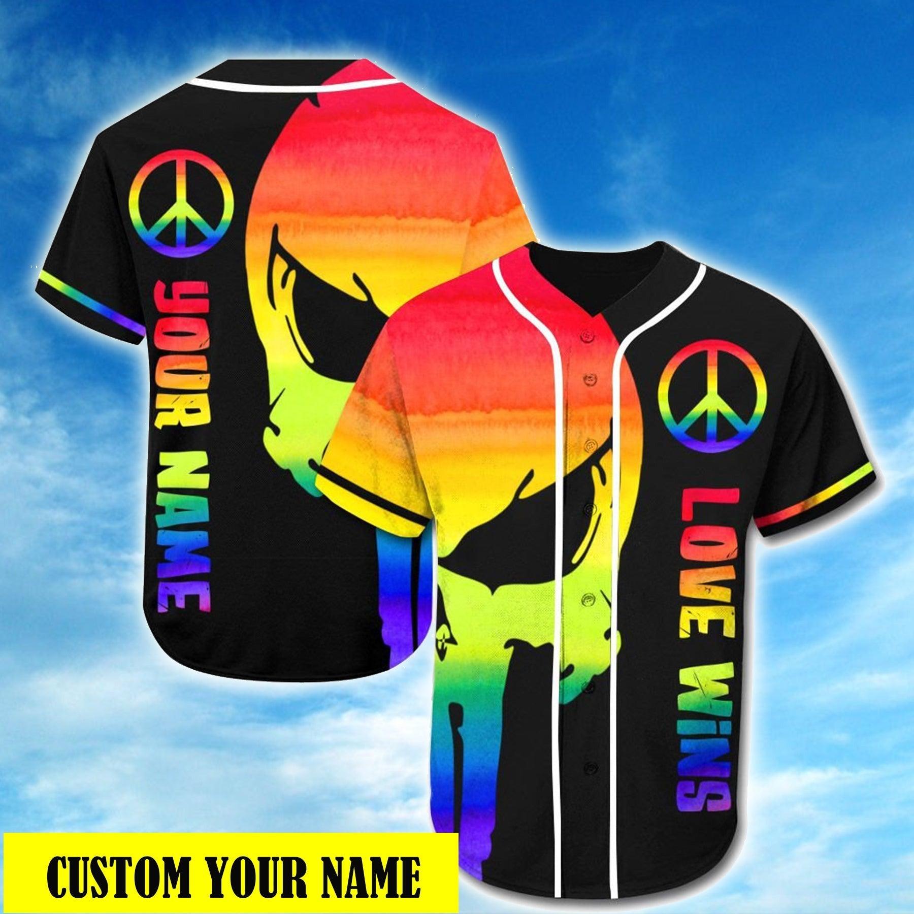 LGBT Custom Name Baseball Jersey, Love Wins Skull Personalized Pride Colorful Of LGBT Baseball Jersey, Gift For Gaymer And Lesbian - Amzanimalsgift