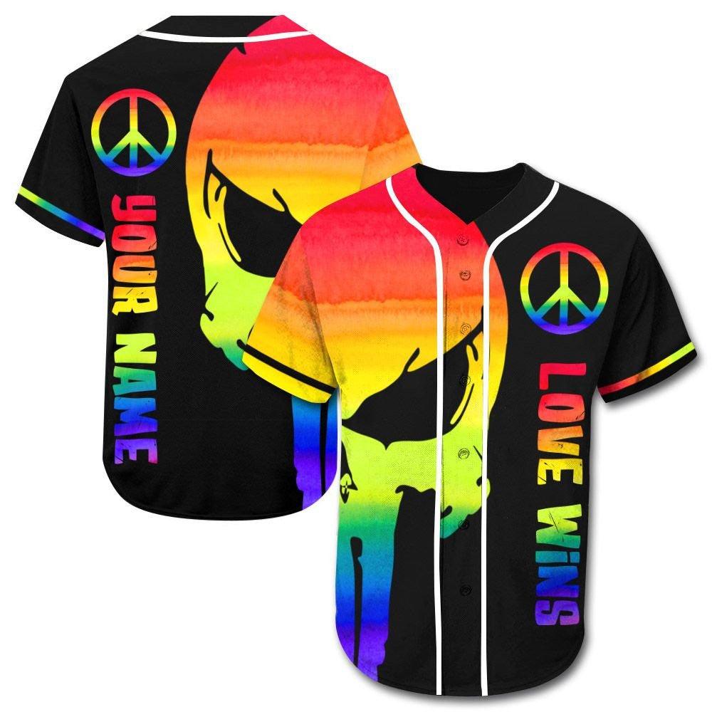 LGBT Custom Name Baseball Jersey, Love Wins Skull Personalized Pride Colorful Of LGBT Baseball Jersey, Gift For Gaymer And Lesbian - Amzanimalsgift