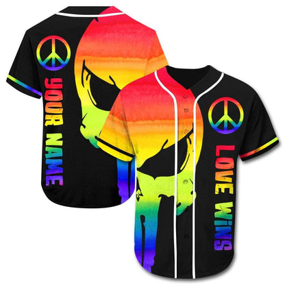 LGBT Custom Name Baseball Jersey, Love Wins Skull Personalized Pride Colorful Of LGBT Baseball Jersey, Gift For Gaymer And Lesbian - Amzanimalsgift