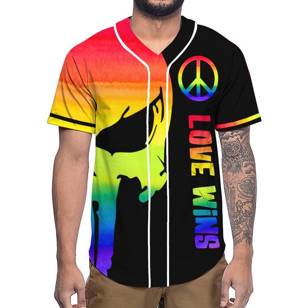 LGBT Custom Name Baseball Jersey, Love Wins Skull Personalized Pride Colorful Of LGBT Baseball Jersey, Gift For Gaymer And Lesbian - Amzanimalsgift