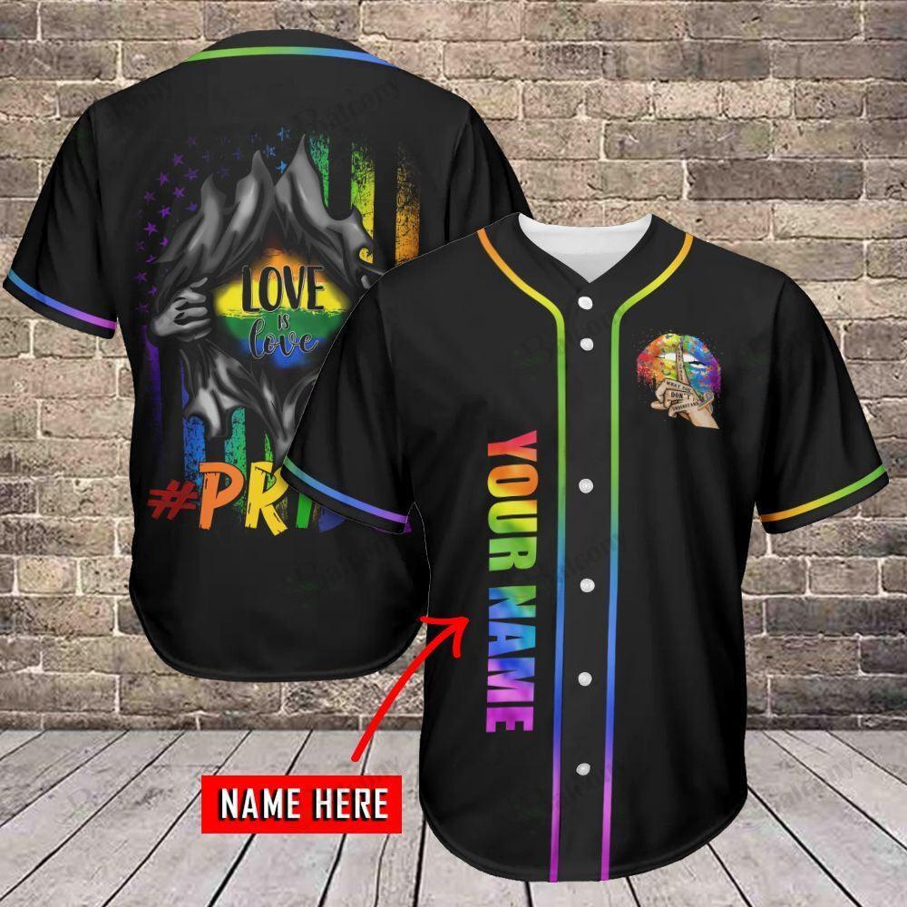 LGBT Custom Name Baseball Jersey, Personalized American Flag Pride Colorful Of LGBT Baseball Jersey, Gift For Gaymer And Lesbian - Love is Love - Amzanimalsgift