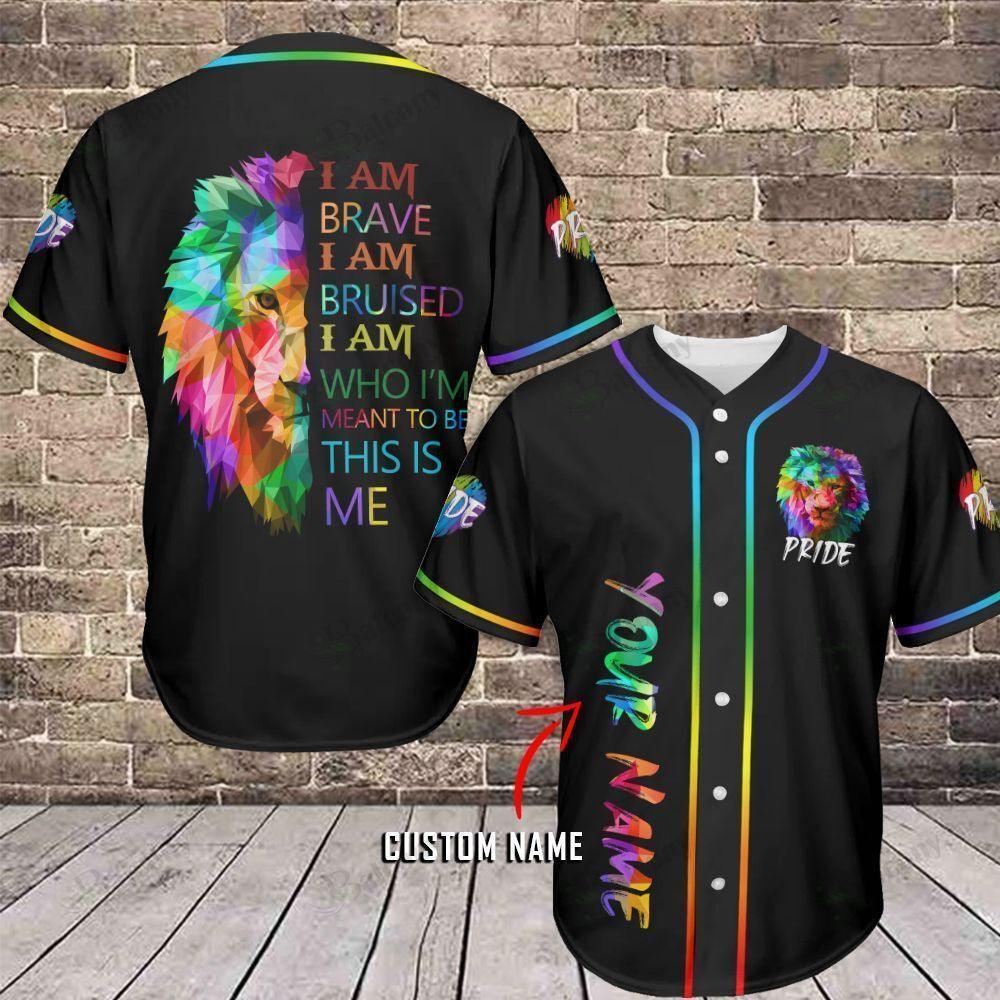 LGBT Custom Name Baseball Jersey, Personalized Lion Colorful Of LGBT Baseball Jersey, Gift For Gaymer And Lesbian - Who I'm Meant To Be This Is Me - Amzanimalsgift