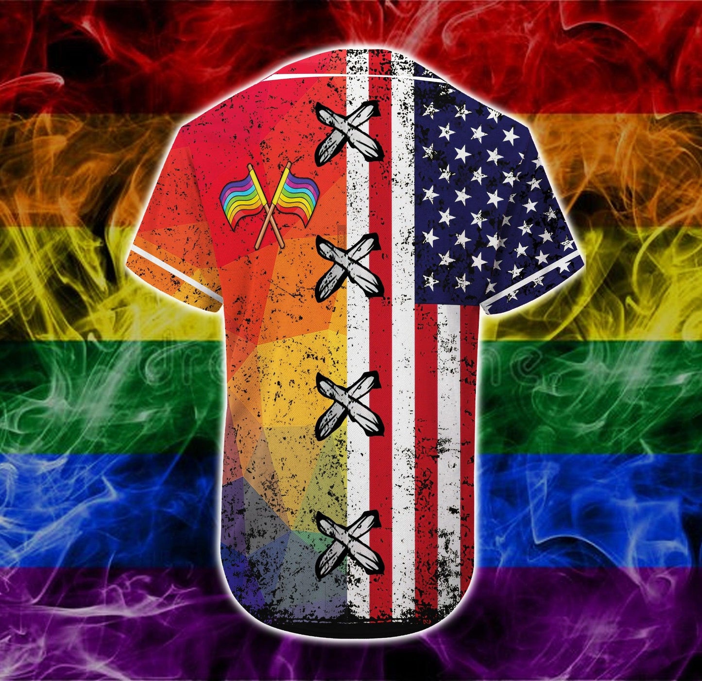 LGBT Custom Name Baseball Jersey, Personalized Pride Colorful Of LGBT with America Flag Baseball Jersey, Gift For Gaymer And Lesbian - Amzanimalsgift