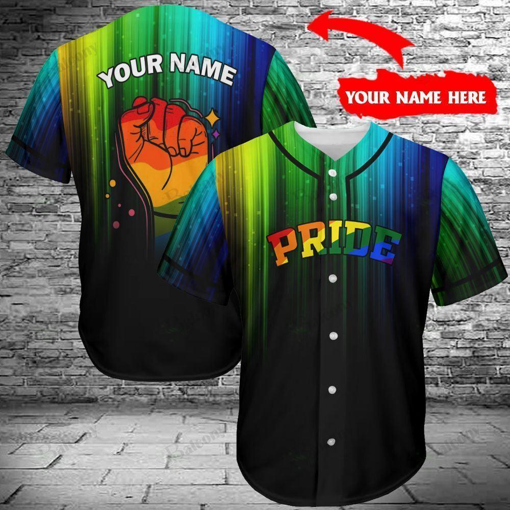 LGBT Custom Name Baseball Jersey, Personalized Pride Hand Up Colorful Of LGBT Baseball Jersey, Gift For Gaymer And Lesbian - Amzanimalsgift
