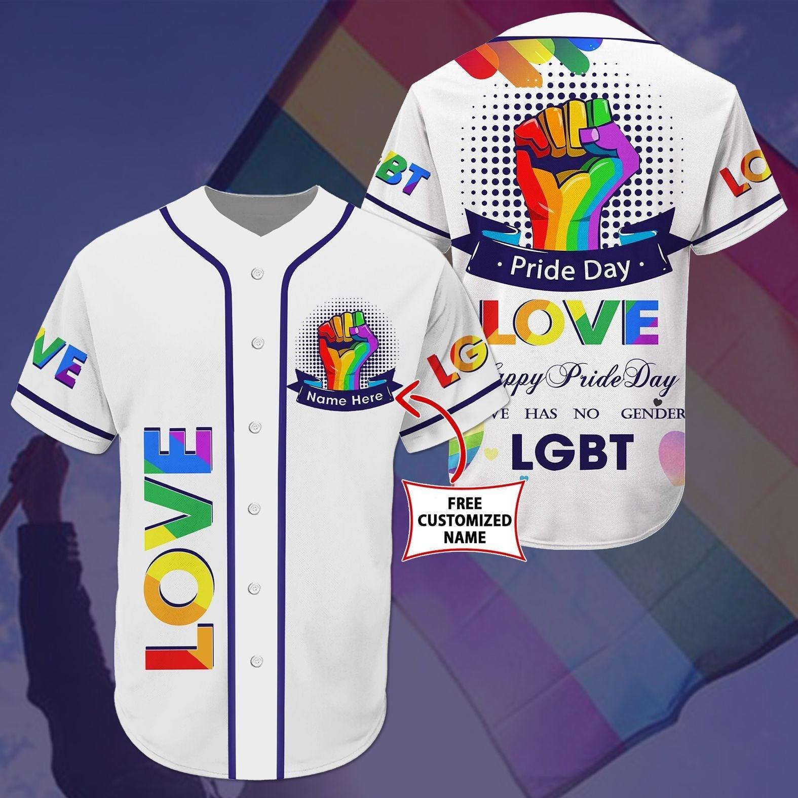 LGBT Custom Name Baseball Jersey, Pride Day Love Has No Gender, Personalized Pride Colorful Of LGBT White Baseball Jersey, Gift For Gaymer And Lesbian - Amzanimalsgift