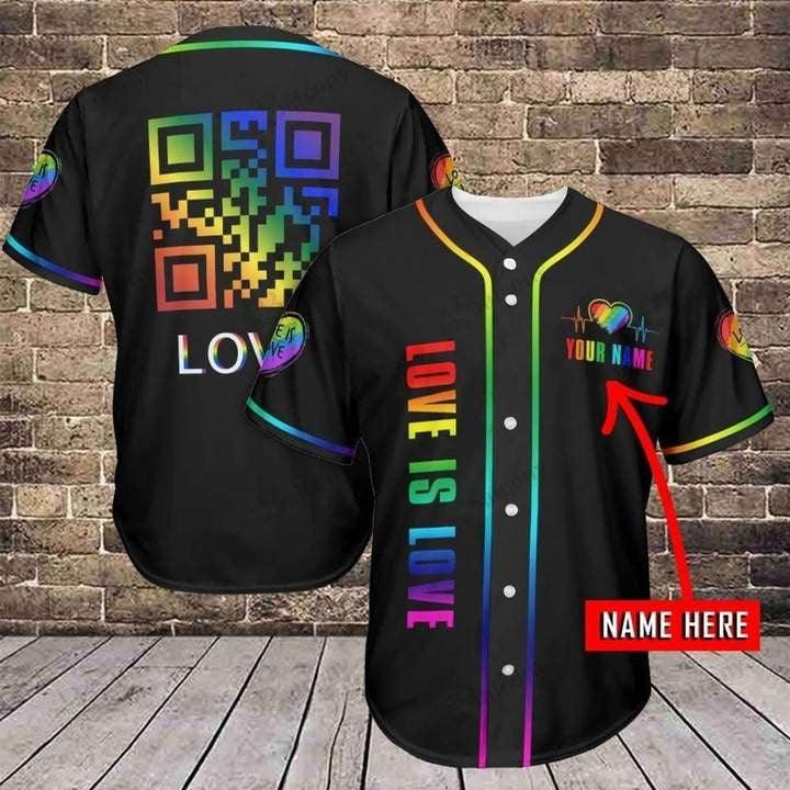 LGBT Custom Name Baseball Jersey, QR Love Is Love Heartbeat Personalized Pride Colorful Of LGBT Baseball Jersey, Gift For Gaymer And Lesbian - Amzanimalsgift