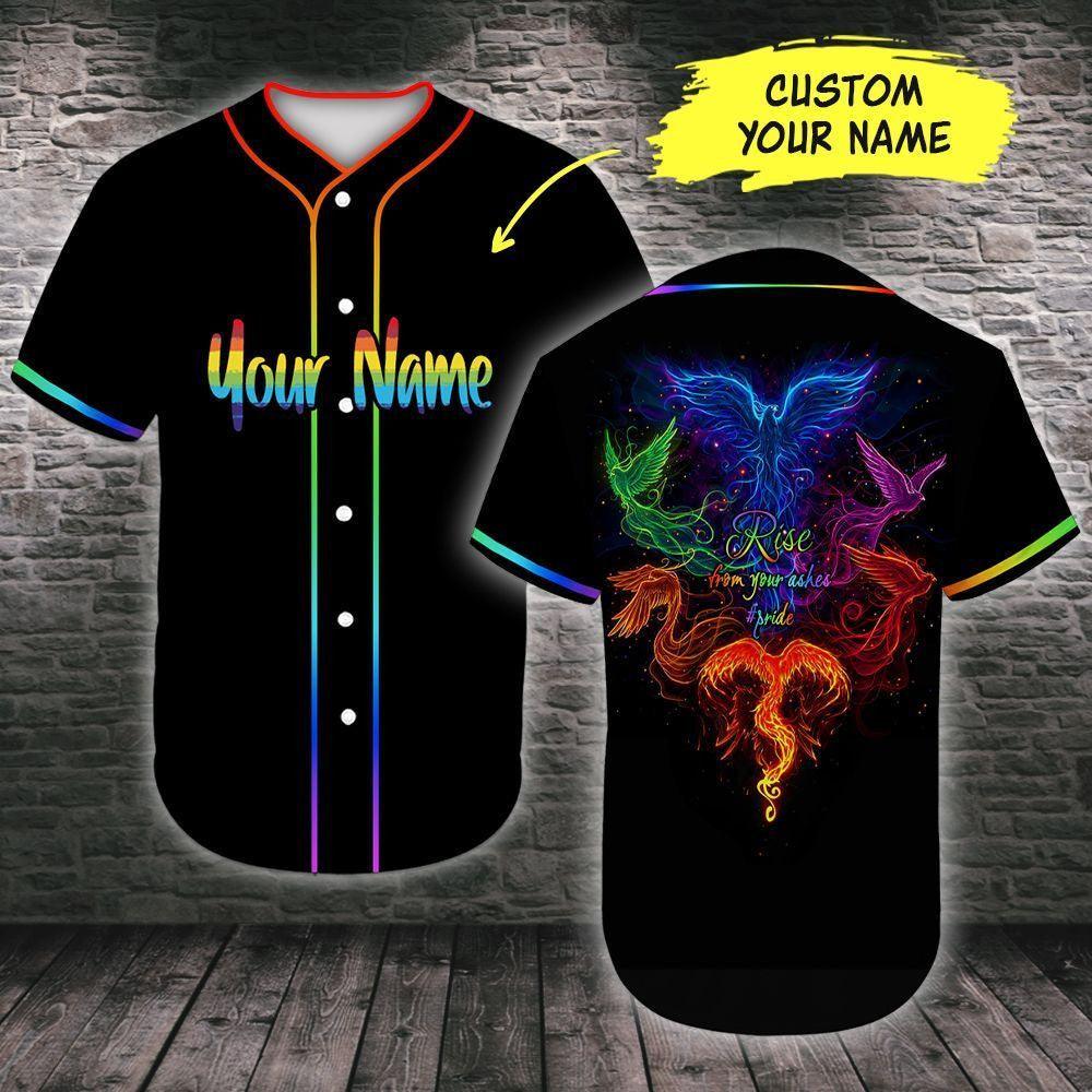 LGBT Custom Name Baseball Jersey, Rise From Your Ashes, Personalized Pride Colorful Of LGBT Baseball Jersey, Gift For Gaymer And Lesbian - Amzanimalsgift
