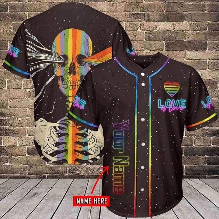LGBT Custom Name Baseball Jersey, Skull Love Is Love Support, Personalized Pride Colorful Of LGBT Baseball Jersey, Gift For Gaymer And Lesbian - Amzanimalsgift
