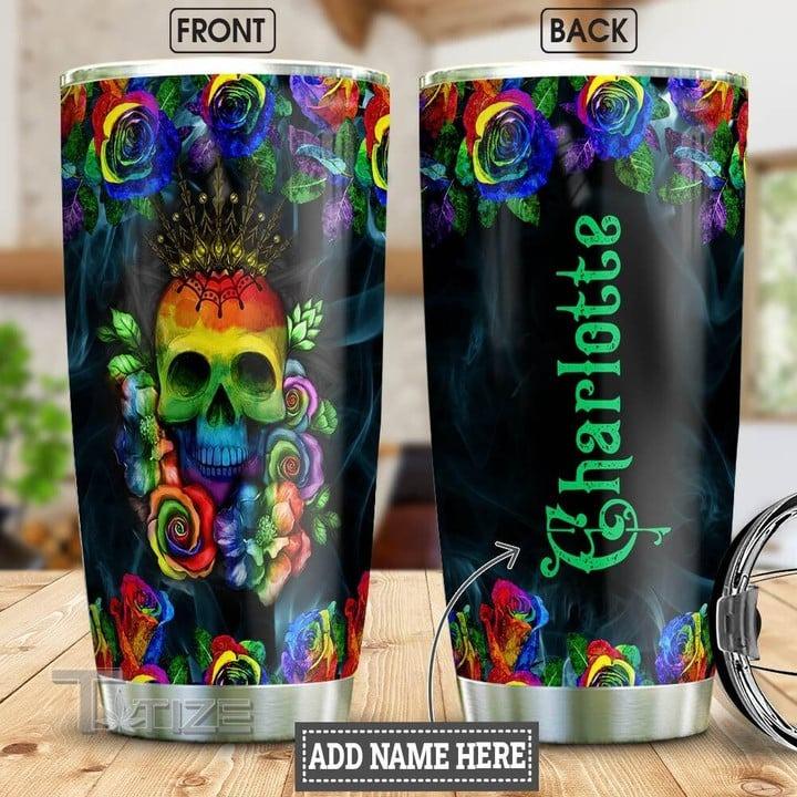 LGBT Custom Name Tumbler - Colorful Skull , Rainbow Rose Lgbt Personalized Tumbler, Gift For LGBT, Rose Lover - Amzanimalsgift