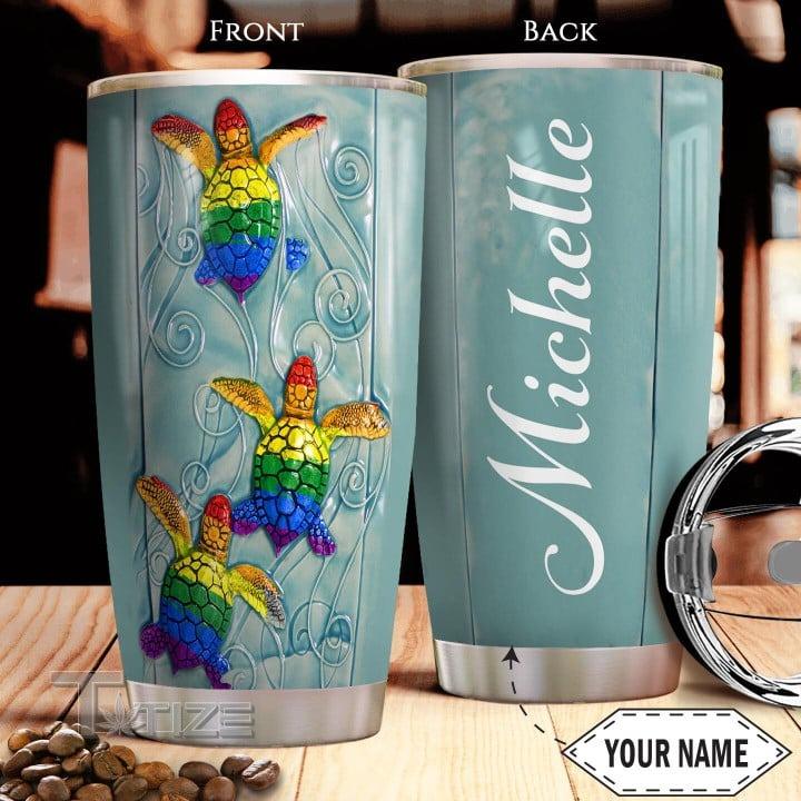 LGBT Custom Name Tumbler, Colorful Turtle, Vortex Patern Personalized Tumbler, Gift For LGBT, Turtle Lover - Amzanimalsgift