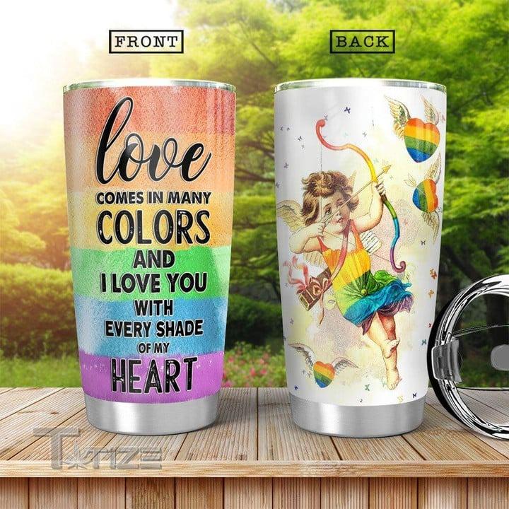 LGBT Custom Name Tumbler, Cupid, Love Comes In Many Colors And I Love You With Every Shade On My Heart Personalized Tumbler, Gift For LGBT,Cupid Lover - Amzanimalsgift