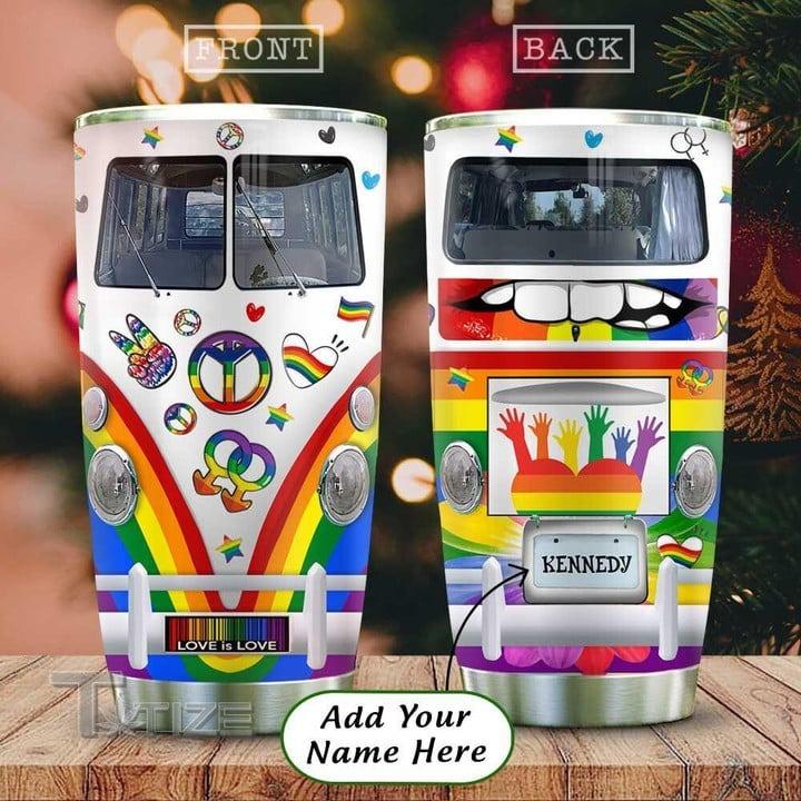 LGBT Custom Name Tumbler - Hippie Van LGBT Personalized Tumbler, Gift For LGBT, Camping Lover - Amzanimalsgift