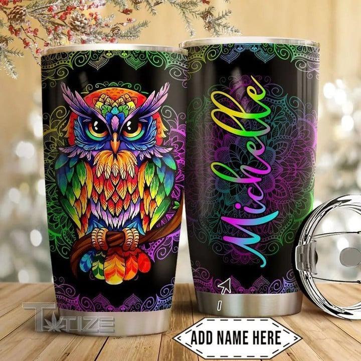 LGBT Custom Name Tumbler - Mandala Pattern, Color Owl Lgbt Personalized Tumbler, Gift For LGBT, Owl Lover - Amzanimalsgift