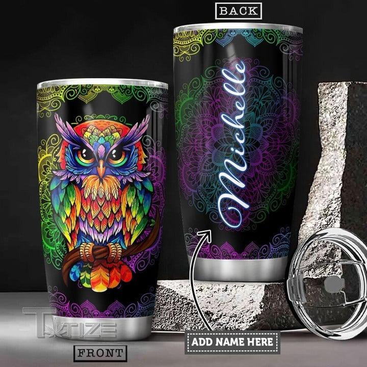 LGBT Custom Name Tumbler - Mandala Pattern, Rainbow Owl Lgbt Personalized Tumbler, Gift For LGBT, Owl Lover - Amzanimalsgift