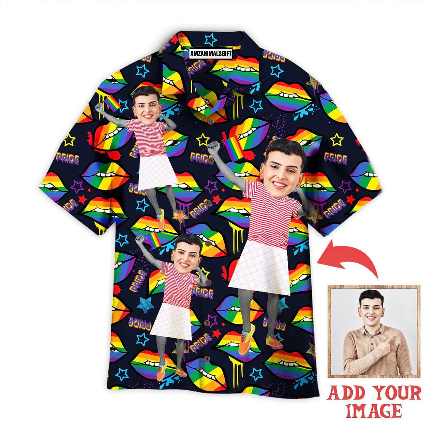 LGBT Custom Photo Aloha Hawaiian Shirts For Summer, Personalized Face On Rainbow Lips Colorful Of LGBT Hawaiian Shirts, Gift For Gaymer And Lesbian - Amzanimalsgift