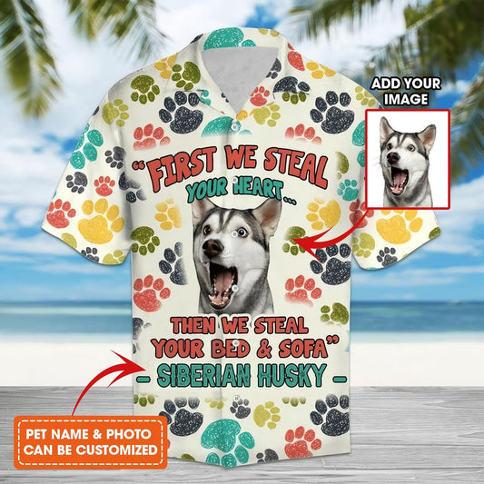 LGBT Personalized Aloha Hawaiian Shirts For Summer, Custom Pet Name And Photo Steal Your Heart Pet Paw Hawaiian Shirts - LGBT Aloha Hawaiian Shirt - Amzanimalsgift