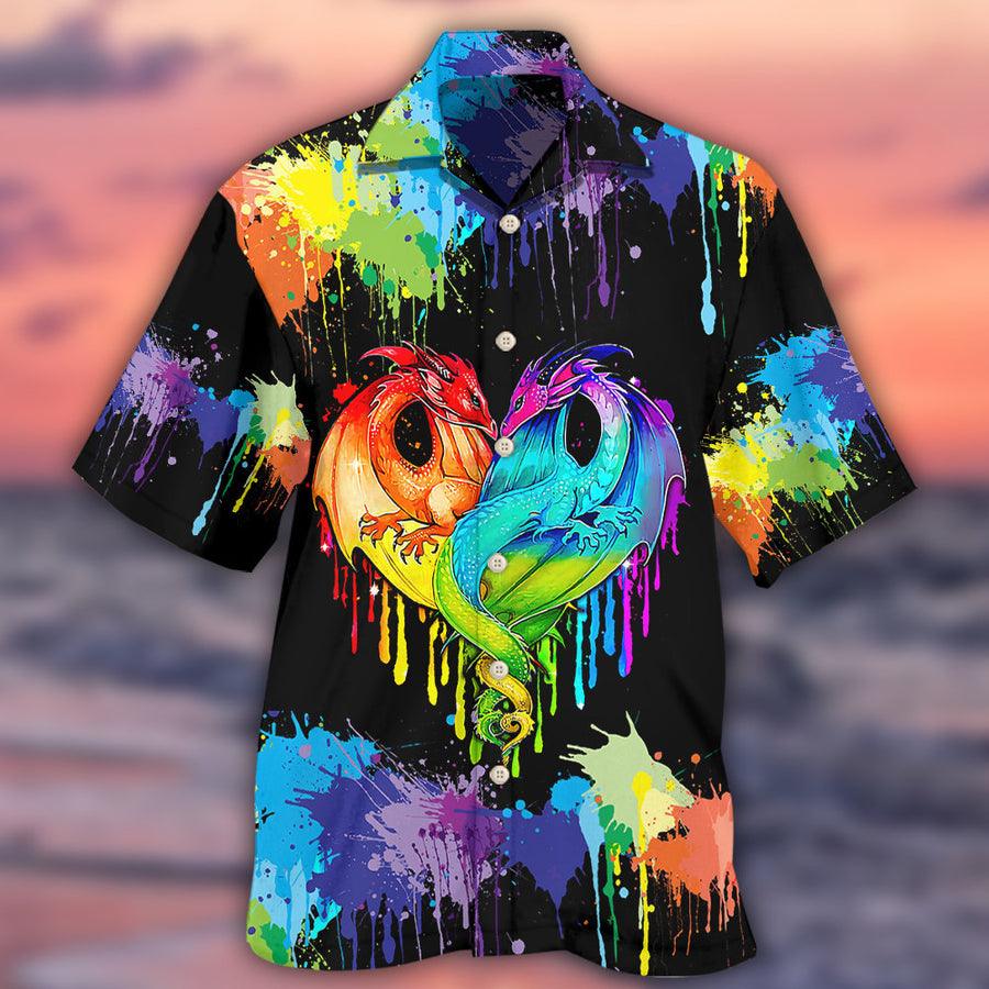 LGBT Pride Dragon Colorful Aloha Hawaiian Shirt For Summer, Dragon Hawaiian Shirts Outfit For Men Women, Dragon Lovers - Amzanimalsgift