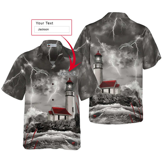 Lighthouse Holder Hawaiian Shirt Custom Name - Colorful Summer Personalized Aloha Shirt For Men Women, Perfect Gift For Friend, Family, Husband, Wife - Amzanimalsgift