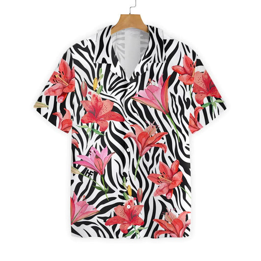 Lily Zebra Watercolor Painting Art Hawaiian Shirt - Perfect Gift For Zebra Lovers, Husband, Boyfriend, Friend, Family - Amzanimalsgift