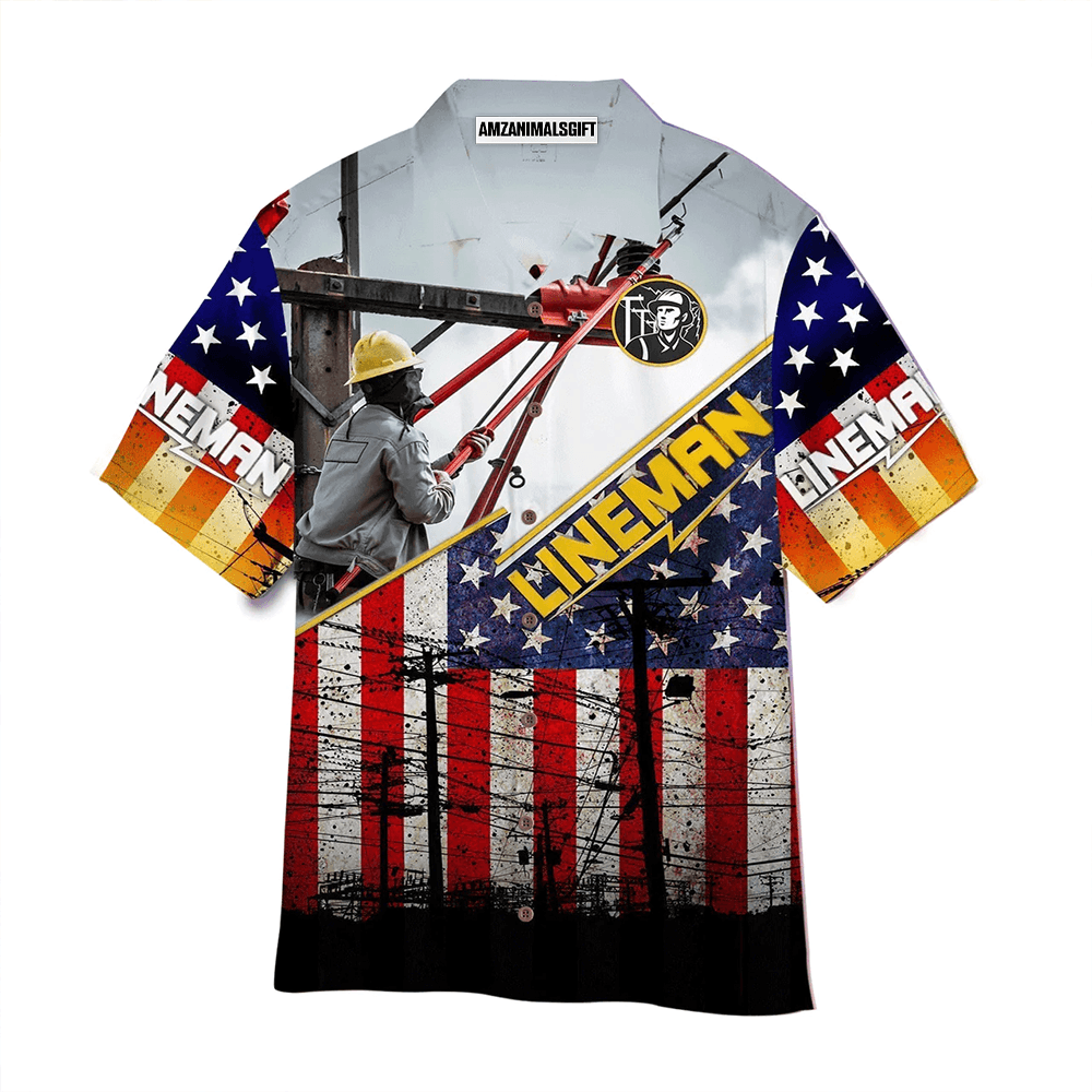 Lineman American Flag Patriotic Aloha Hawaiian Shirts For Men Women, 4th July Gift For Summer, Friend, Family, Independence Day, Lineman Lovers - Amzanimalsgift