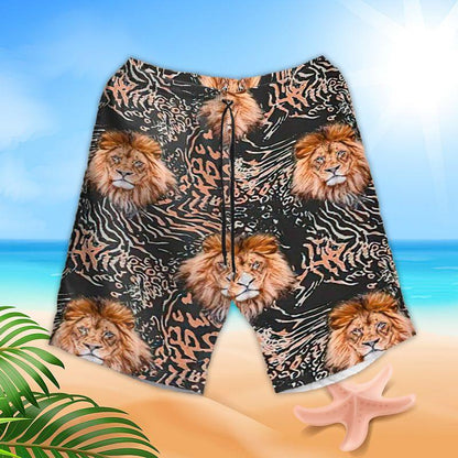 Lion Aloha Hawaiian Shirts For Summer, Lion Head Pattern Leopard Hawaiian Set For Men Women, Funny Gift For Lion Lovers, Friend, Family, Team - Amzanimalsgift