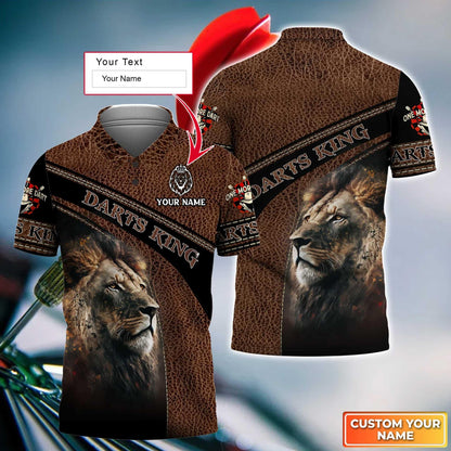 Lion And Darts Custom Name Men Polo Shirt, Darts King Personalized Men Polo Shirt Gift For Darts Lovers, Friend, Darts Team Player - Amzanimalsgift