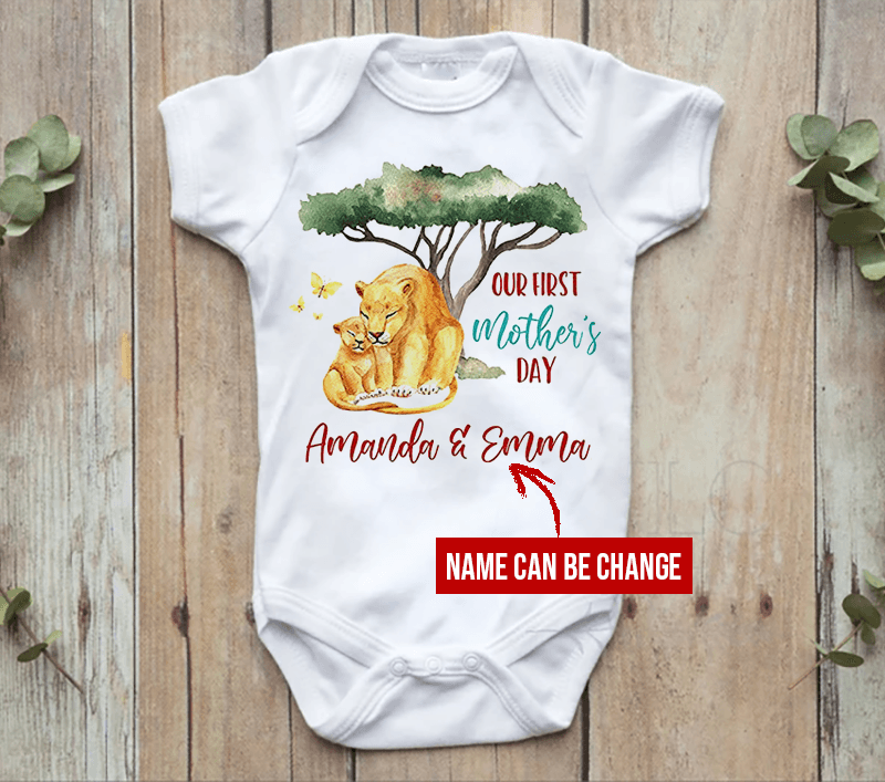 Lion Baby Onesies, Personalized Mother's Day Matching Tee Gift for Mom and Baby Newborn Onesies - Perfect Gift For Baby, Baby Gift Onesie - Amzanimalsgift