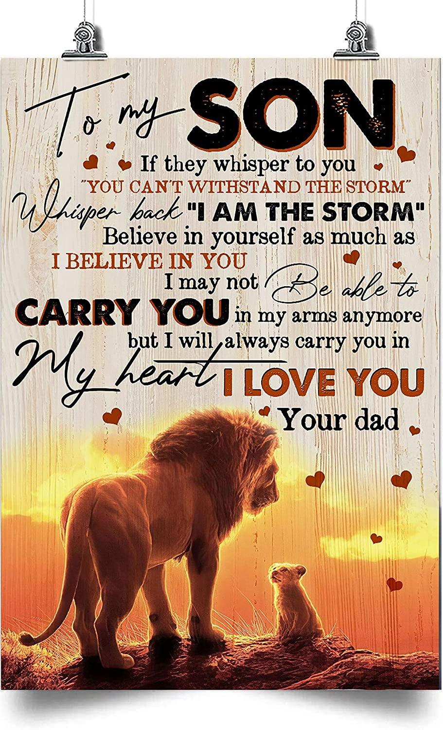 Lion Dad and Son Portrait Canvas - They Whisper To You You Can Withstand The Storm Whisper Back I Am The Storm Canvas - Gift For Family, Father & Son - Amzanimalsgift