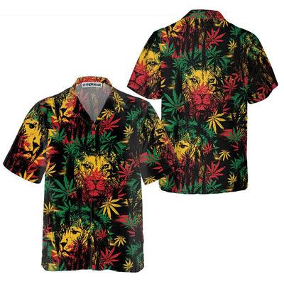 Lion Hawaiian Shirt, Lion Head With Cannabis Marijuana Leaves Aloha Shirt For Men - Perfect Gift For Lion Lover, Husband, Boyfriend, Friend, Family - Amzanimalsgift