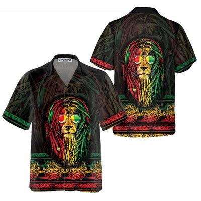 Lion Hawaiian Shirt, Rasta Lion With Cannabis Marijuana Lion Aloha Shirt For Men - Perfect Gift For Men, Husband, Boyfriend, Friend, Family - Amzanimalsgift