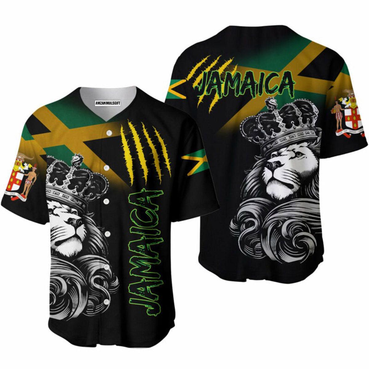 Lion King Baseball Jersey, Jamaica Flag Baseball Jersey For Men And Women - Perfect Gift For Friend, Family - Amzanimalsgift