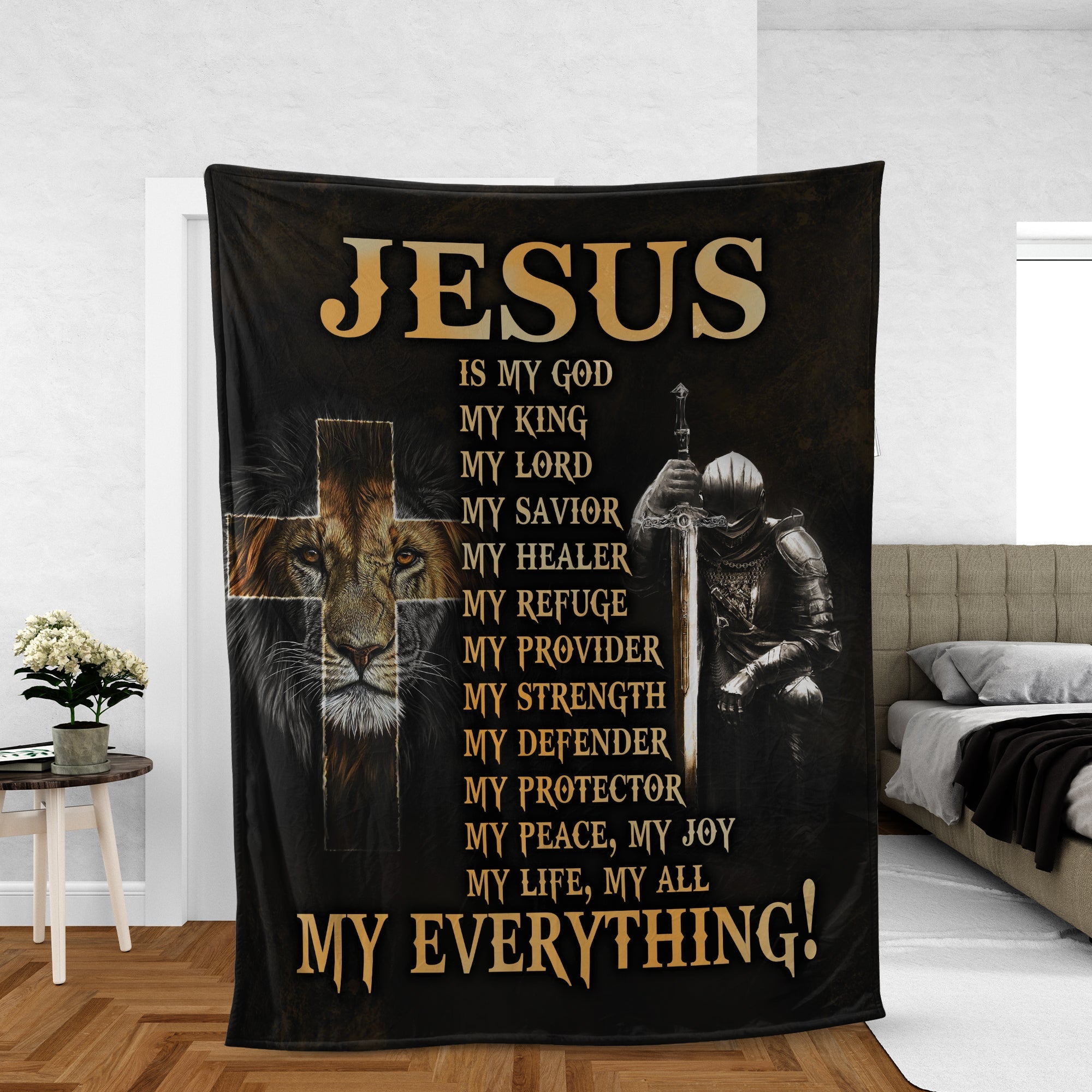 Christian Throw Blanket, Faith Blanket, Jesus Blanket, Inspirational Gift - Lion Of Judah, Knight Of God, Warrior Painting, Jesus Is My Everything