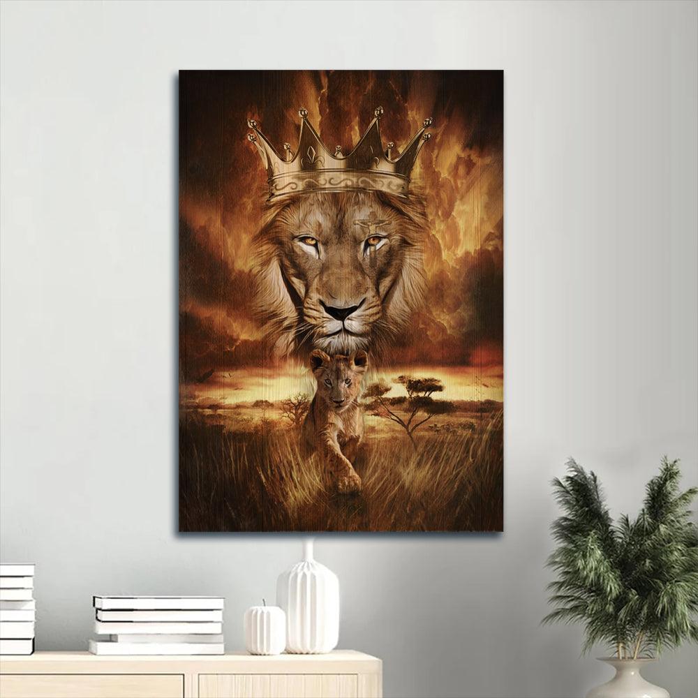 Lion Portrait Canvas- Beautiful lion drawing, Golden crown, Becoming a king- Jesus Portrait Canvas - Memorial Gift For Family Members - Amzanimalsgift