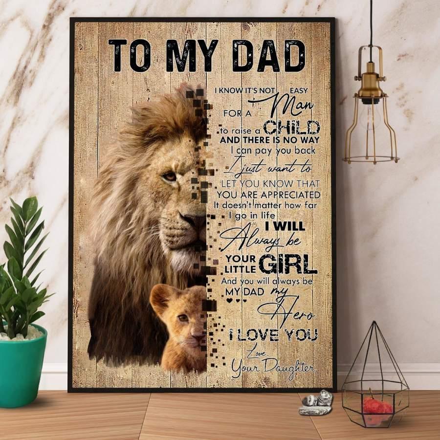 Lion Portrait Canvas For Dad - To My Dad My Hero I Love You Canvas, Perfect Gift For Dad From Daughter, Lion Lover - Amzanimalsgift