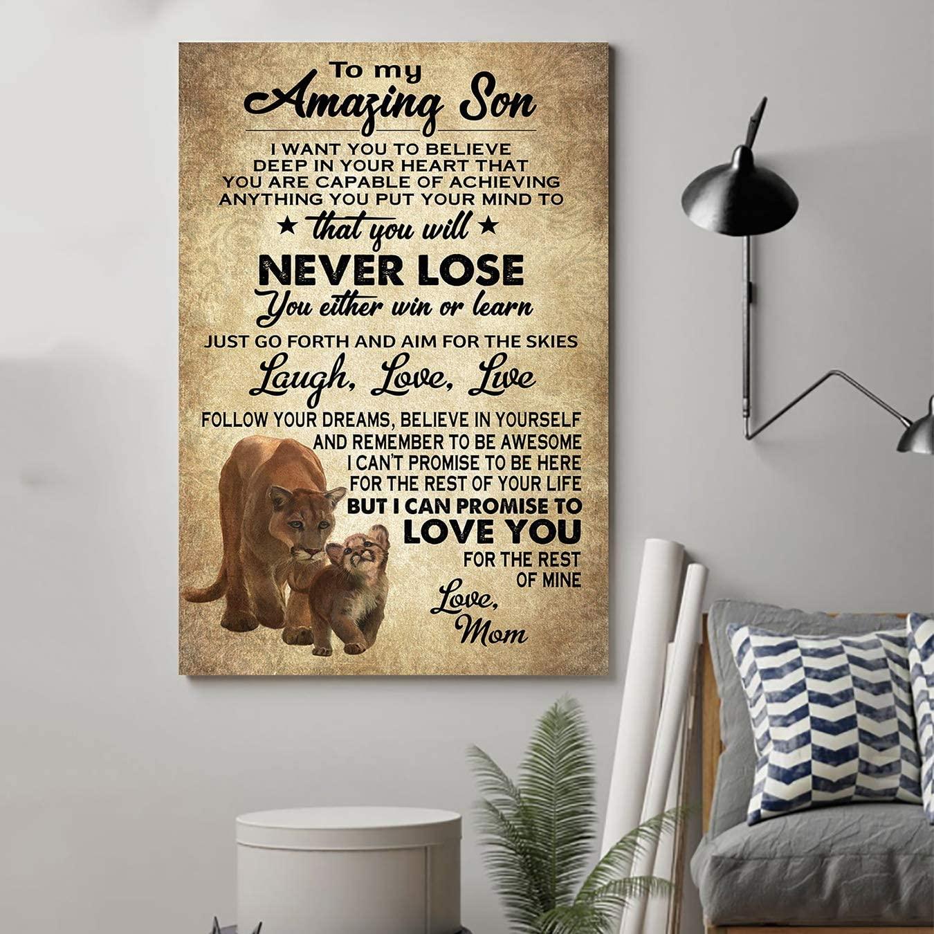Lion Portrait Canvas For Son - You Will Never Lose You Either Win Or Learn Just Go Forth And Aim For The Skies Laugh Canvas, Perfect Gift For Son - Amzanimalsgift