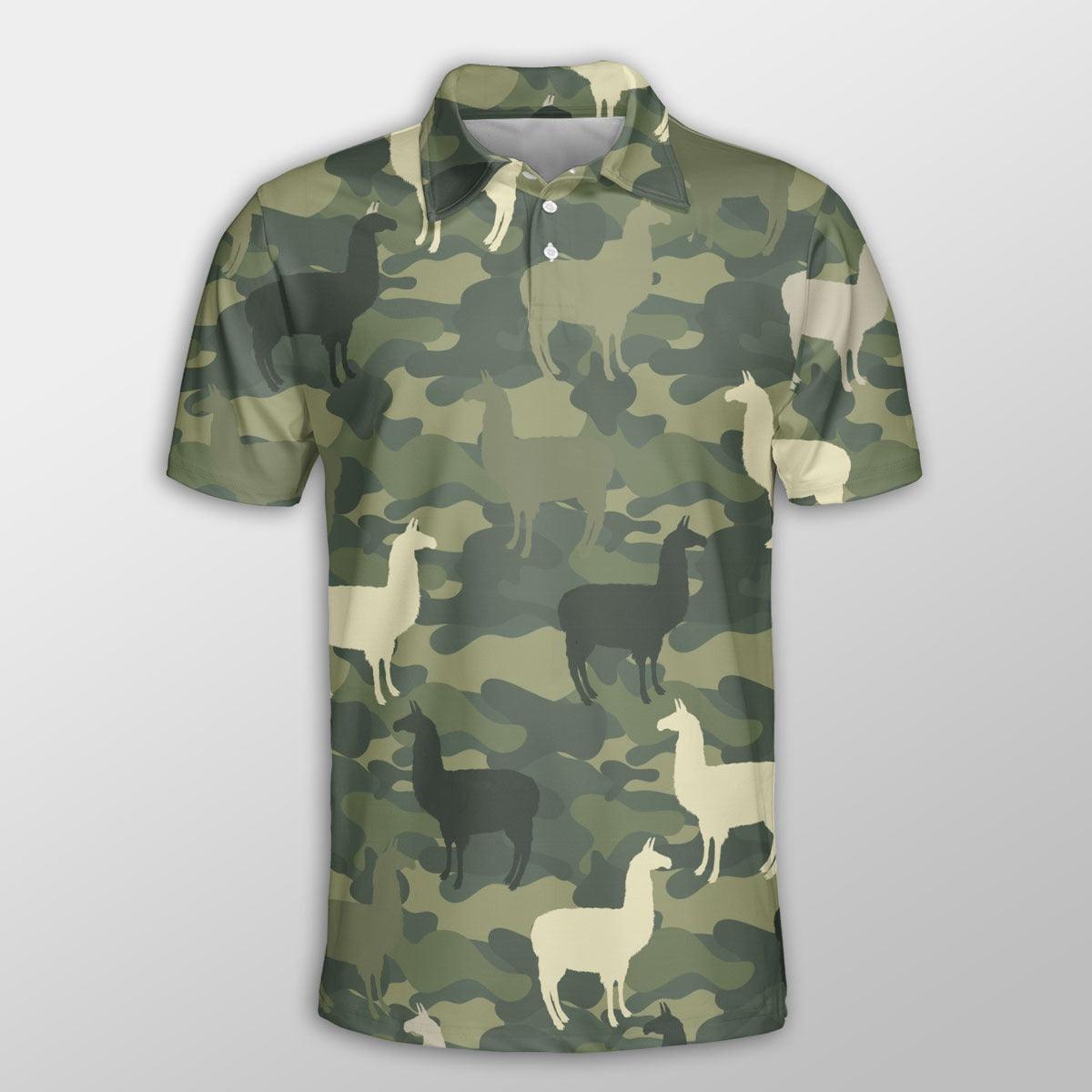 Llama Men Polo Shirts For Summer - Llama Camo Pattern Button Shirts For Men - Perfect Gift For Llama Lovers, Summer Lovers - Amzanimalsgift