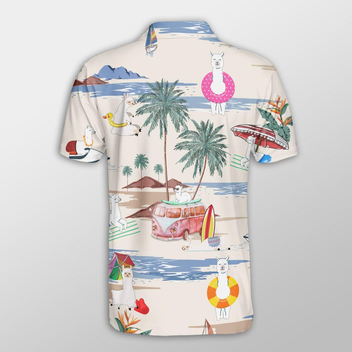Llama Men Polo Shirts For Summer - Llama Summer Beach Pattern Button Shirts For Men - Perfect Gift For Llama Lovers, Cattle Lovers - Amzanimalsgift