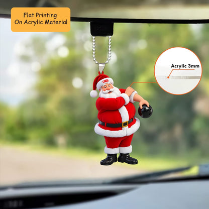 Personalized Santa Bowler Christmas Ornament, Cheeky Santa Looking Over Shoulder, Custom Ornament Christmas Gift, Keychain Bowling, Car Ornament Bowling
