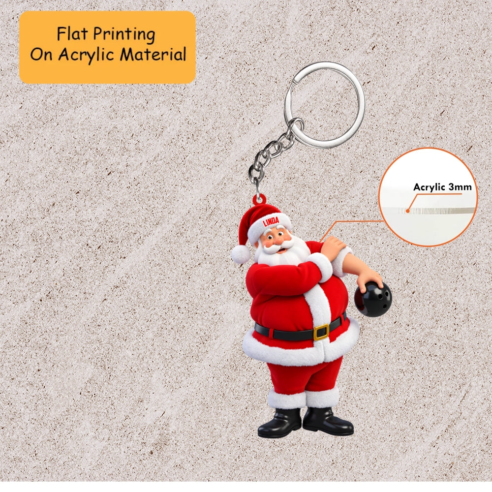 Personalized Santa Bowler Christmas Ornament, Cheeky Santa Looking Over Shoulder, Custom Ornament Christmas Gift, Keychain Bowling, Car Ornament Bowling
