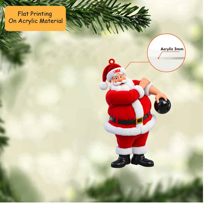 Personalized Santa Bowler Christmas Ornament, Cheeky Santa Looking Over Shoulder, Custom Ornament Christmas Gift, Keychain Bowling, Car Ornament Bowling