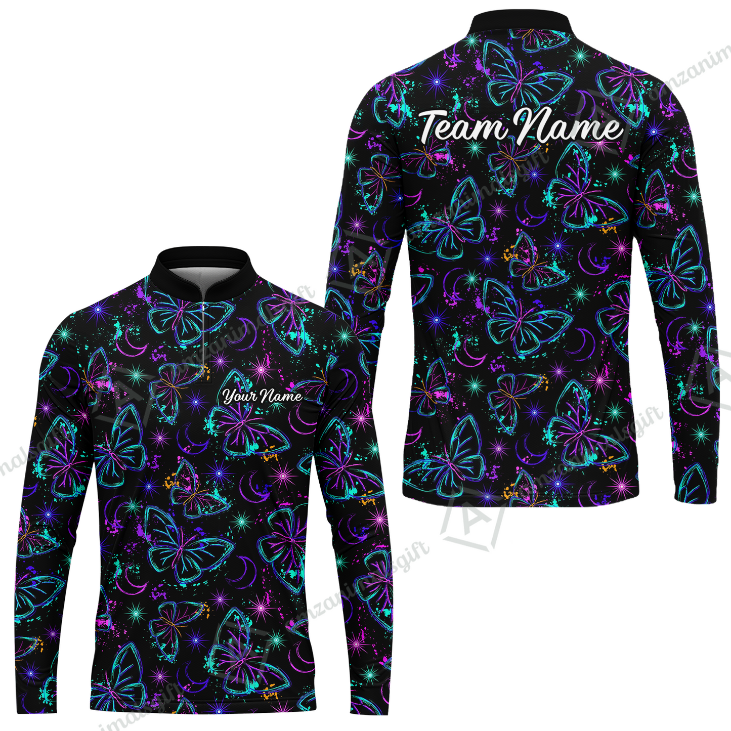 Custom Bowling Jersey Polo Shirt, Butterfly Moon Bowling, Custom Bowling Jersey Team Shirt For Players With Name & Team Name
