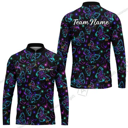 Custom Bowling Jersey Polo Shirt, Butterfly Moon Bowling, Custom Bowling Jersey Team Shirt For Players With Name & Team Name