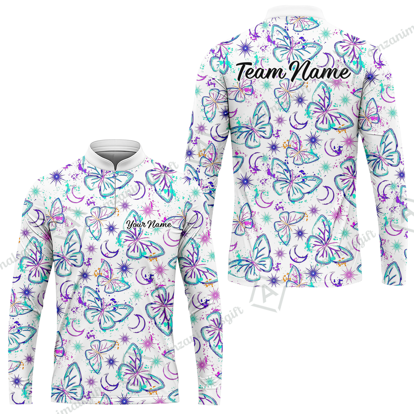 Custom Bowling Jersey Polo Shirt, Butterfly Moon Bowling, Custom Bowling Jersey Team Shirt For Players With Name & Team Name