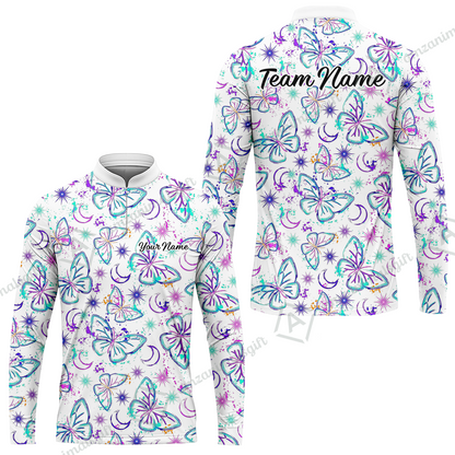 Custom Bowling Jersey Polo Shirt, Butterfly Moon Bowling, Custom Bowling Jersey Team Shirt For Players With Name & Team Name