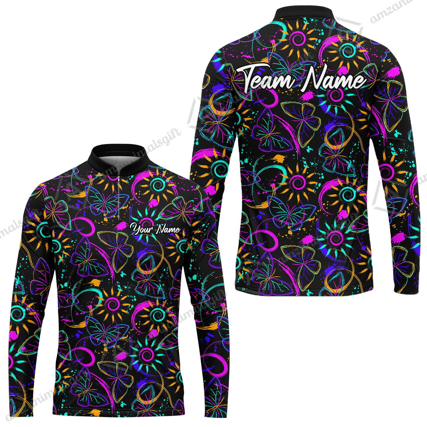 Custom Bowling Jersey Polo Shirt, Colorful Butterfly Bowling, Custom Bowling Jersey Team Shirt For Players With Name & Team Name
